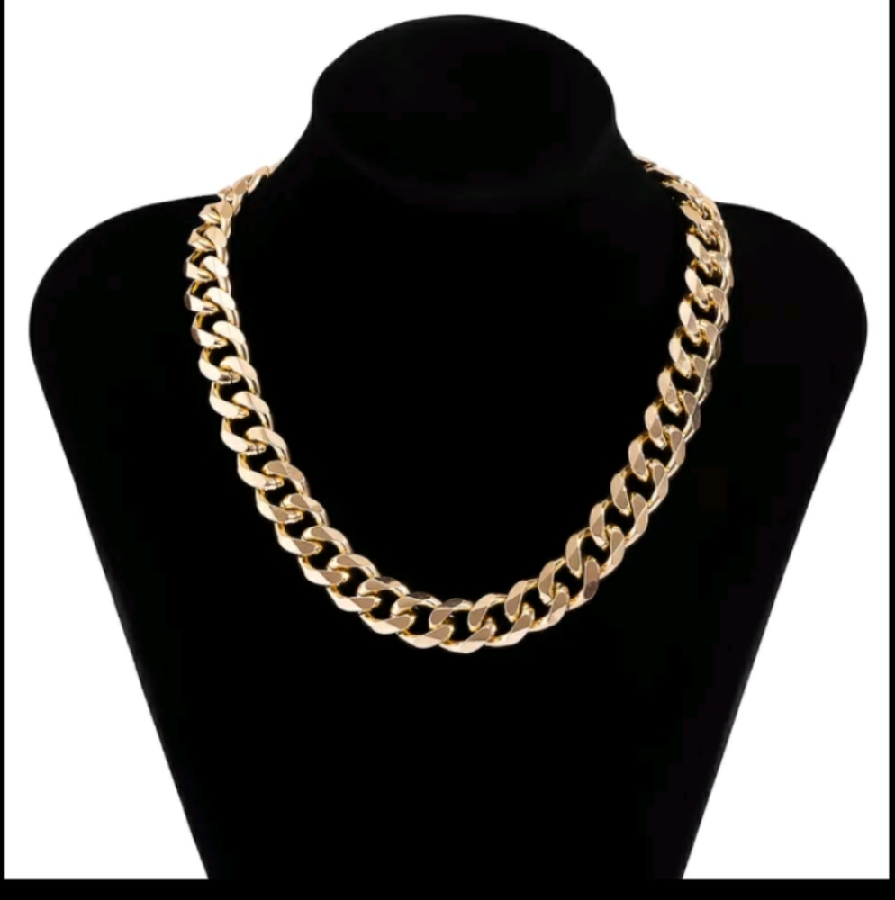 Vintage Gold Color Smooth Thick Chains Necklace - Picture 1 of 5